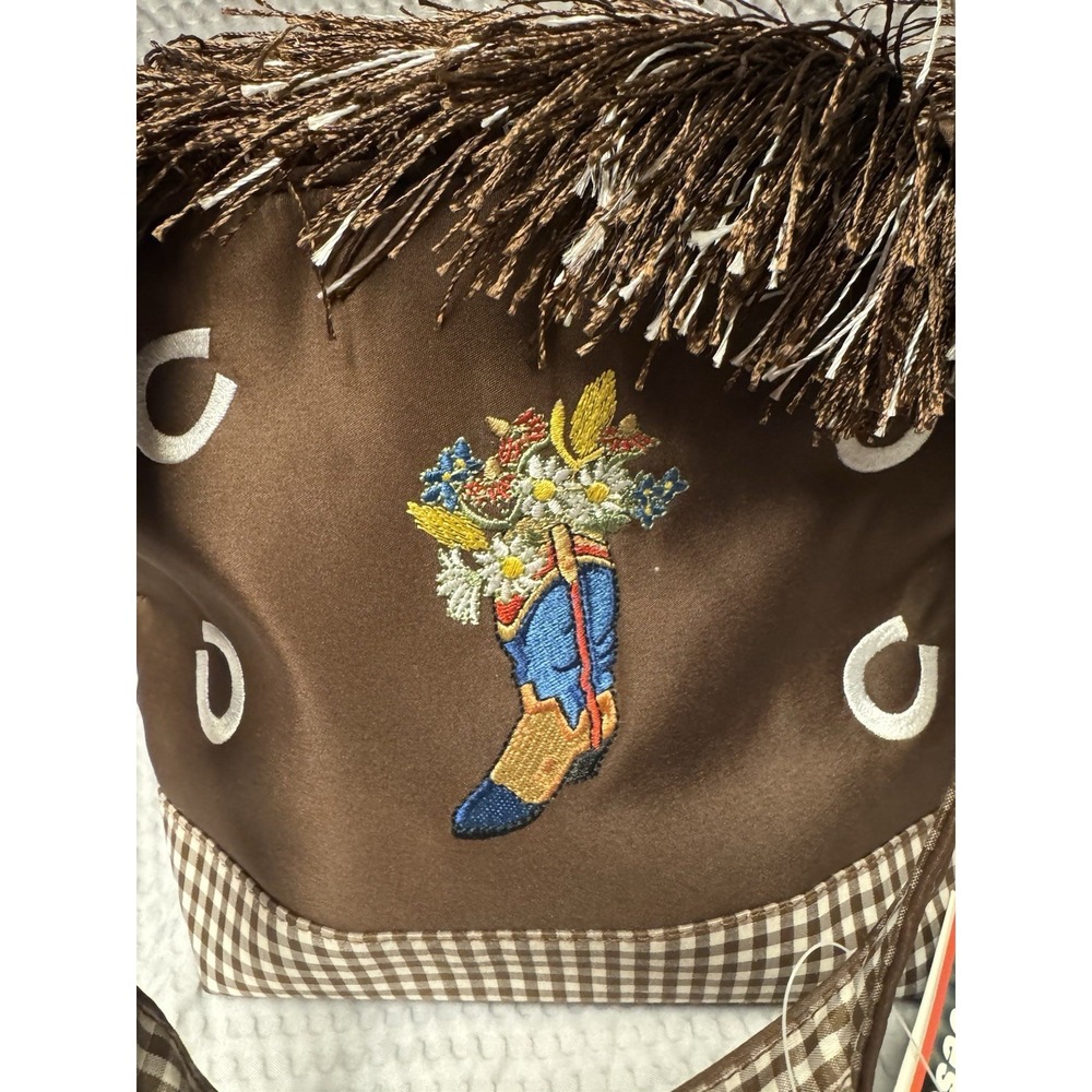 Abetta Accessories Western Fringe Tote Brown Gingham Cowboy Boot Floral‎ NWT Bag - Picture 2 of 16